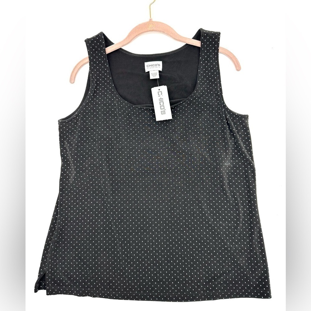 Chicos Travelers Tank Womens XL Abbie Polka Dot Slinky Stretch Brown Capsule NWT